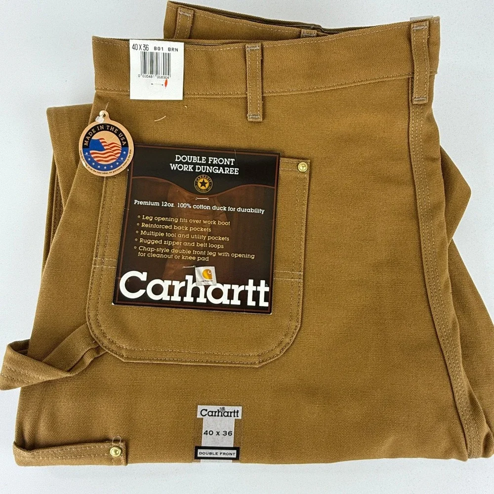 Carhartt B01 BRN‎ Double Front Work Dungaree Brown Duck Pants 40x36 USA NWT NOS